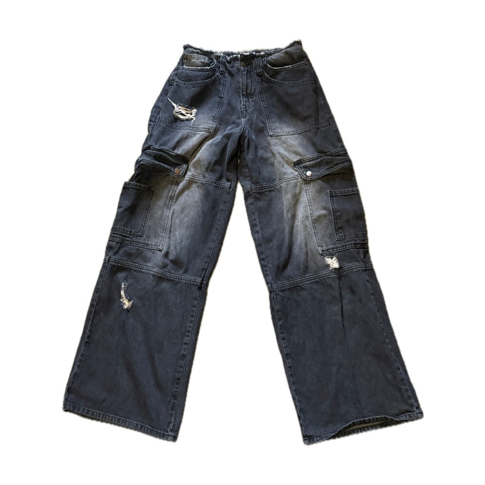 Fashion Nova Black Distressed Wide Leg Jeans